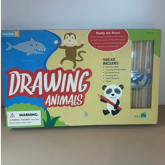 SpiceBox Kids Drawing Set Kit Learn to Draw Animals Art Sketch Portfolio - Picture 1 of 11